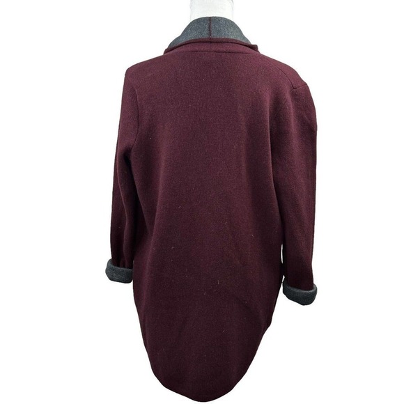 Ann Taylor Loft Maroon Gray Wool Blend Open Cardigan XS Sweater Jacket - Picture 10 of 14
